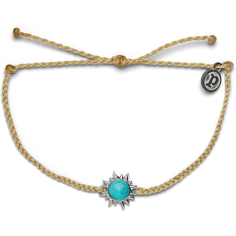 imagePura Vida Silver Celestial Sun Braided Bracelet wCitrine or Turquoise Stone  Adjustable Band Brand CharmSahara