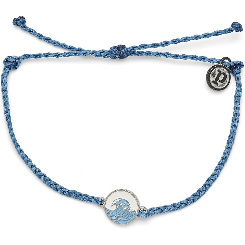 imagePura Vida Silver or Gold Make Waves Bracelet  100 Waterproof Adjustable Band  Plated Brand CharmSilver  Denim Blue