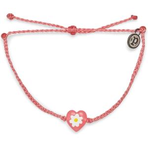 Pura Vida Daisy Heart Bead Bracelet – Adjustable Band, 100% Waterproof, Brand Charm – Petal Pink