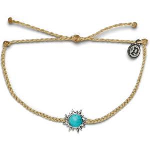 Pura Vida Silver Celestial Sun Braided Bracelet w/Citrine or Turquoise Stone – Adjustable Band, Brand Charm(Sahara)