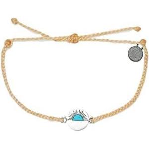 Pura Vida Silver Gemstone Sunset Charm Bracelet w/Turquoise – Adjustable Band, Brand Charm(Cream)
