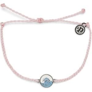 Pura Vida Silver or Gold Make Waves Bracelet – 100% Waterproof, Adjustable Band – Plated Brand Charm(Silver / Baby Pink)
