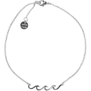 Pura Vida Silver or Gold or Rose Gold Plated Delicate Wave Anklet – Branded Charm, Adjustable Band – Cable Chain(Silver)