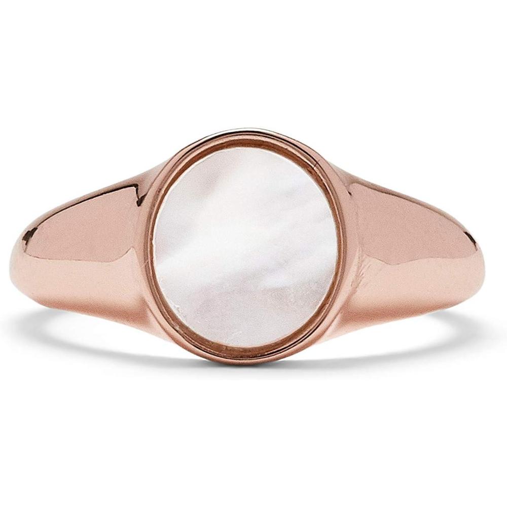 imagePura Vida Silver or Rose GoldPlated Mother of Pearl Signet Ring  Brass Band Sizes 59Rose Gold