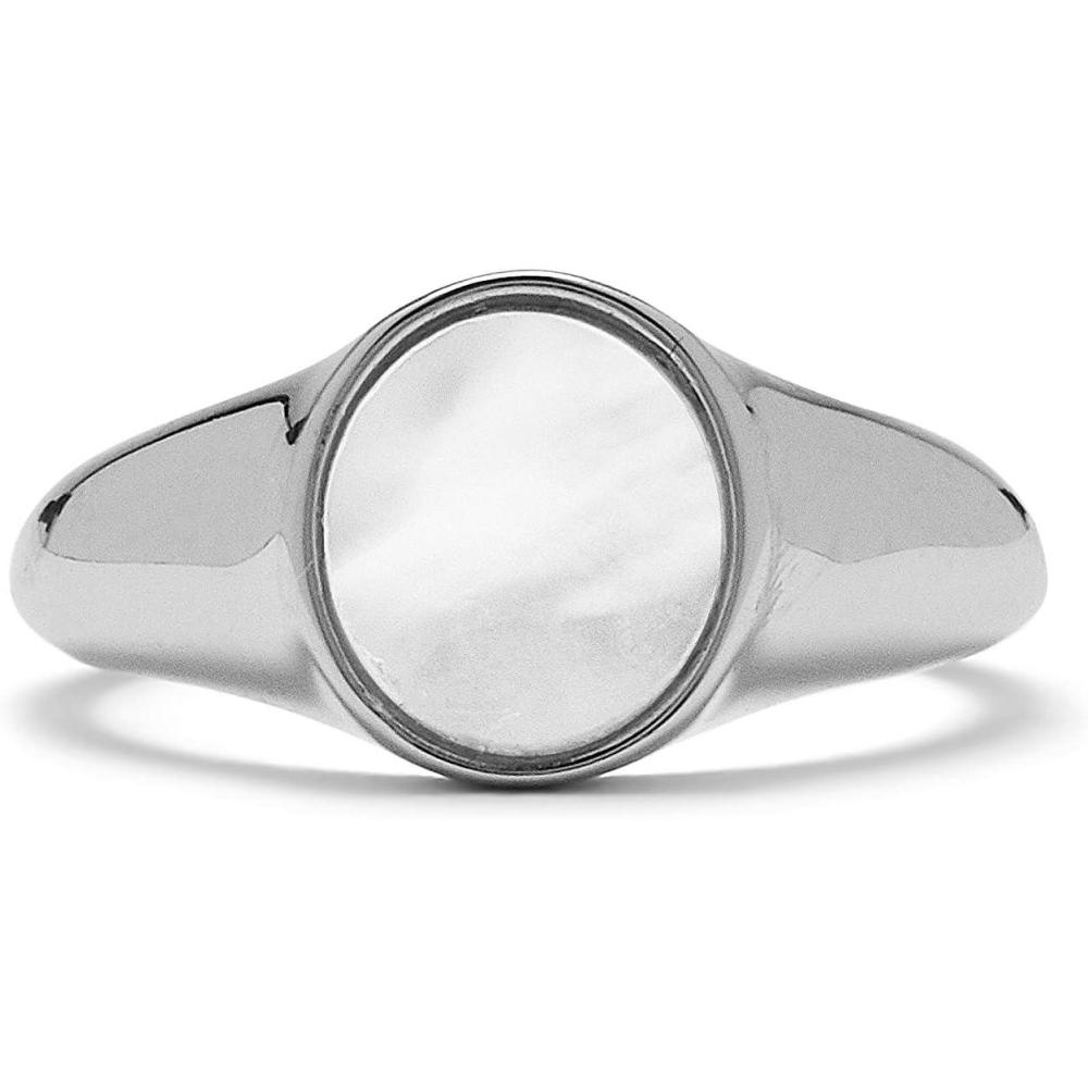 imagePura Vida Silver or Rose GoldPlated Mother of Pearl Signet Ring  Brass Band Sizes 59Silver