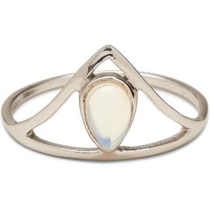 Pura Vida Silver Chevron Stone Ring – Handmade Ring with Synthetic Moonstone, Brass Base with Rhodium Plating – Silver Rings for Women, Cute Rings, Boho Jewelry for Women – Size 5-9