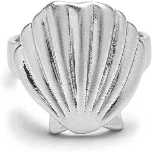 Pura Vida Silver-Plated Flat Shell Stackable Ring – Semi-Matte Finish, Brass Base, Rhodium Plating – Size 5-9