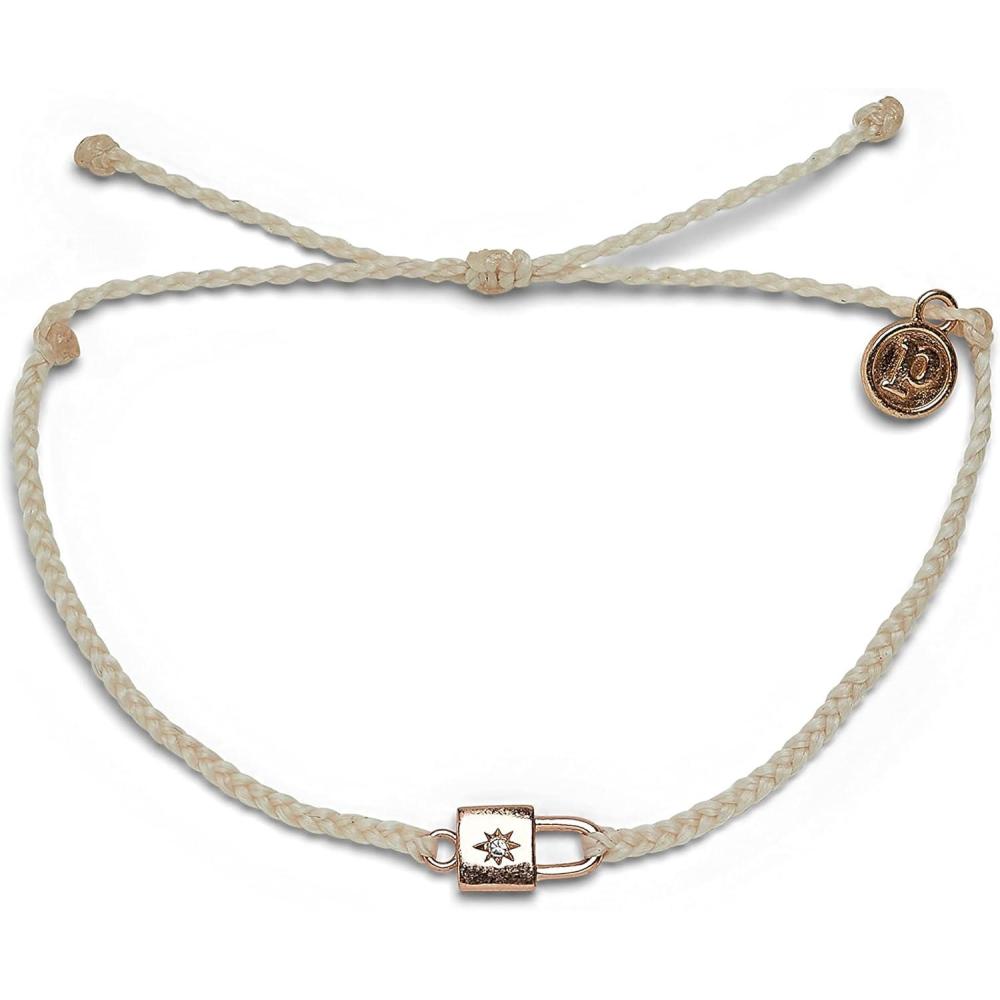 imagePura Vida Rose GoldPlated Lock Charm Bracelet wRhinestone  Adjustable Band Brand Charm  Vanilla