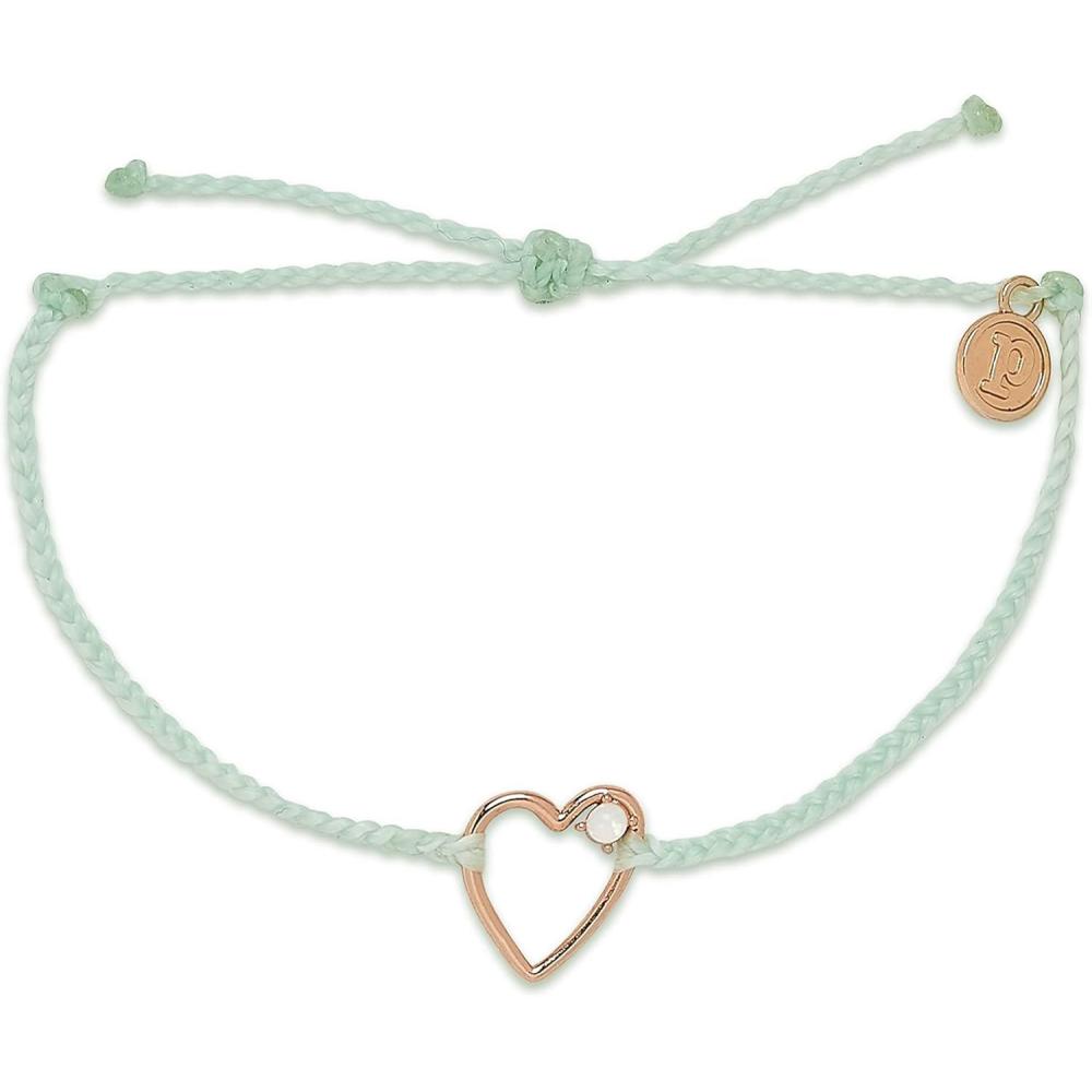 imagePura Vida Silver or Rose Gold Plated Sweetheart Stone Bracelet wPurple or White Czech Crystal  Adjustable Band 100 WaterproofRose GoldWinterfresh