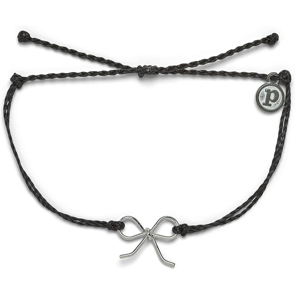 imagePura Vida Silver or Rose GoldPlated Bow Charm Bracelet 100 Waterproof Adjustable Band Brand CharmSilver Black