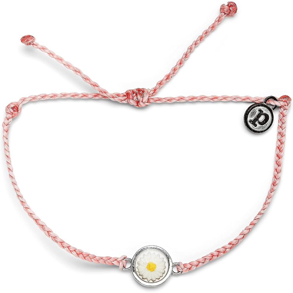 imagePura Vida Silver or Rose GoldPlated Meadow Daisy Bracelet  Adjustable Band Coated Brand CharmSilver  Parfait Pink