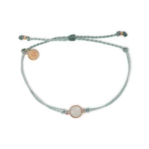 Pura Vida Rose Gold Round Moonstone Bracelet w/Plated Charm – Adjustable Band, 100% Waterproof – Smoke Blue