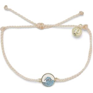 Pura Vida Silver or Gold Make Waves Bracelet – 100% Waterproof, Adjustable Band – Plated Brand Charm(Gold / Vanilla)