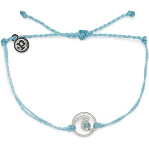Pura Vida Silver or Gold Shimmering Wave Bracelet – 100% Waterproof, Adjustable Band – Plated Brand Charm(Silver / Crystal Blue)