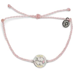 Pura Vida Silver or Gold Spinner Bracelet – 100% Waterproof, Adjustable Band – Plated Brand Charm(Silver / Baby Pink)