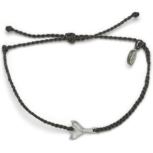 Pura Vida Silver or Rose Gold Iridescent Mermaid Fin Bracelet – 100% Waterproof, Adjustable Band, Brand Charm(Silver / Black)
