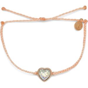 Pura Vida Silver or Rose Gold Iridescent Mermaid Heart Bracelet – 100% Waterproof, Adjustable Band, Brand Charm(Rose Gold / Blush)