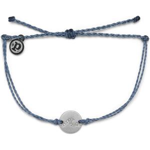 Pura Vida Silver or Rose Gold Pave Wave Coin Bracelet – 100% Waterproof, Adjustable Band – Brand Charm(Blue Steel)