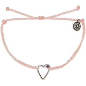 Pura Vida Silver or Rose Gold Plated Sweetheart Stone Bracelet w/Purple or White Czech Crystal – Adjustable Band, 100% Waterproof(Silver/Pink)