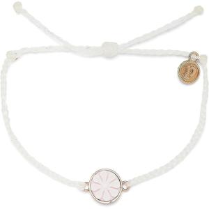Pura Vida Silver or Rose Gold-Plated Cameo Flower Bracelet – Adjustable Band, Coated Brand Charm(Rose Gold / White)