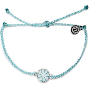 Pura Vida Silver or Rose Gold-Plated Cameo Flower Bracelet – Adjustable Band, Coated Brand Charm(Silver / Ice Blue)