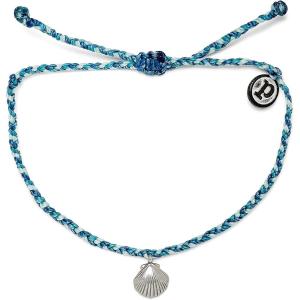 Pura Vida Silver or Rose Gold-Plated La Concha Bracelet – Adjustable Band, Coated Brand Charm(Silver / Blue)