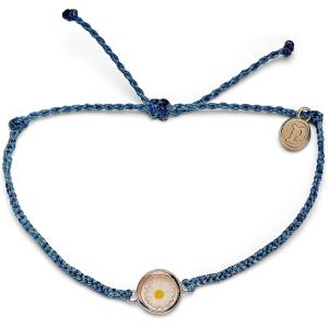 Pura Vida Silver or Rose Gold-Plated Meadow Daisy Bracelet – Adjustable Band, Coated Brand Charm(Rose Gold / Denim)