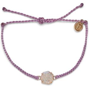 Pura Vida Silver or Rose Gold-Plated Rainbow Geode Braided Bracelet – Adjustable Band, Brand Charm(Rose Gold / Lavender)