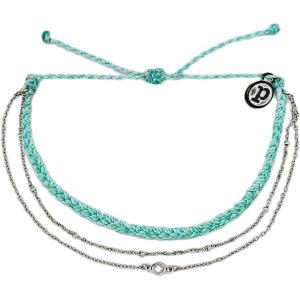 Pura Vida Silver or Rose Gold-Plated Satellite Chain Bracelet – Adjustable Band, Coated Brand Charm(Silver / Seafoam)