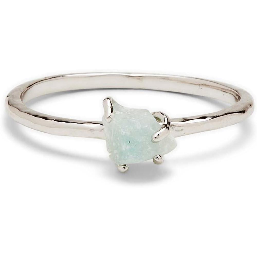 imagePura Vida Silver Plated Raw Gemstone Ring wAmazonite Rose Quartz or Turquoise  Brass Base Rhodium Plating  Size 59Amazonite