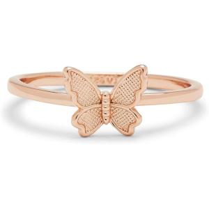 Pura Vida Rose Gold or Silver-Plated Butterfly in Flight Stackable Ring – Brass Band, Stylish Design – Sizes 5-9(Rose Gold)