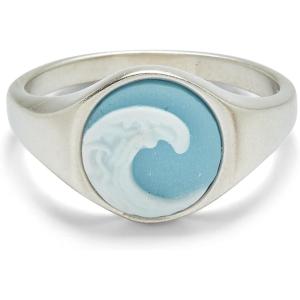 Pura Vida Silver-Plated Cameo Enamel Wave Signet Ring – Brass Base, Rhodium Plating – Size 5-9