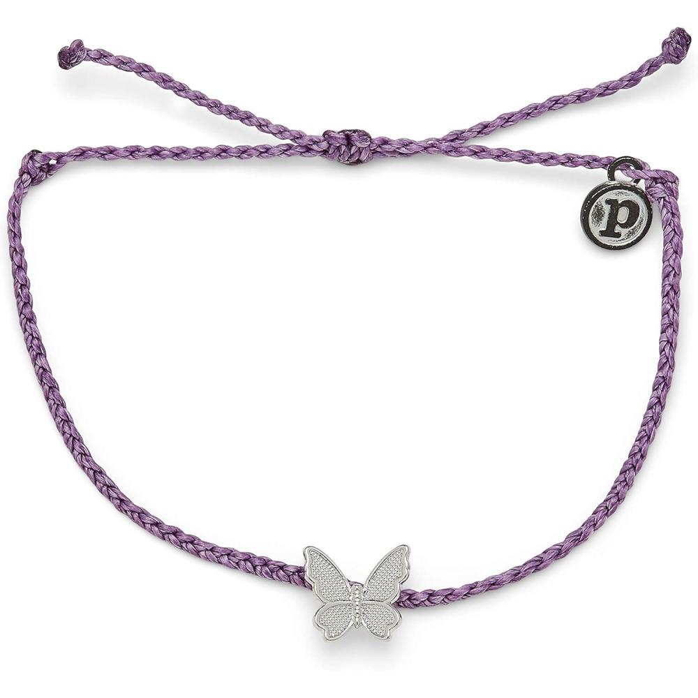 imagePura Vida Silver or Rose Gold Butterfly in Flight Bracelet 100 Waterproof Adjustable Band Plated Brand CharmSilver Light Purple