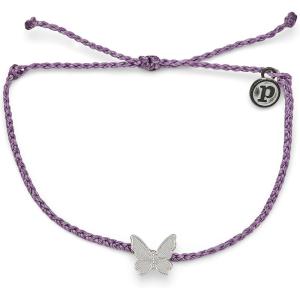 Pura Vida Silver or Rose Gold Butterfly in Flight Bracelet – 100% Waterproof, Adjustable Band – Plated Brand Charm(Silver / Light Purple)