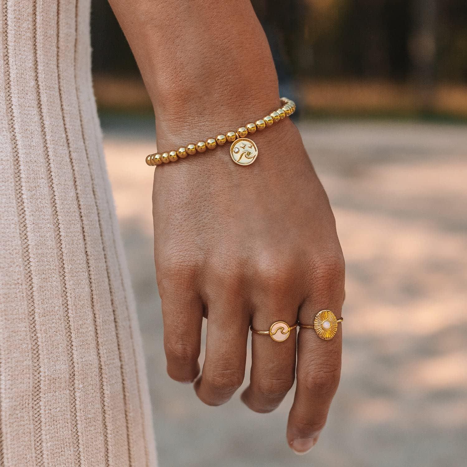 imagePura Vida Bracelet Gold Wave Metal Charm Bracelet Beaded Bracelet with Stretchable Cord String Bracelet for Women Stackable Bracelets Handmade Braceletss One Size