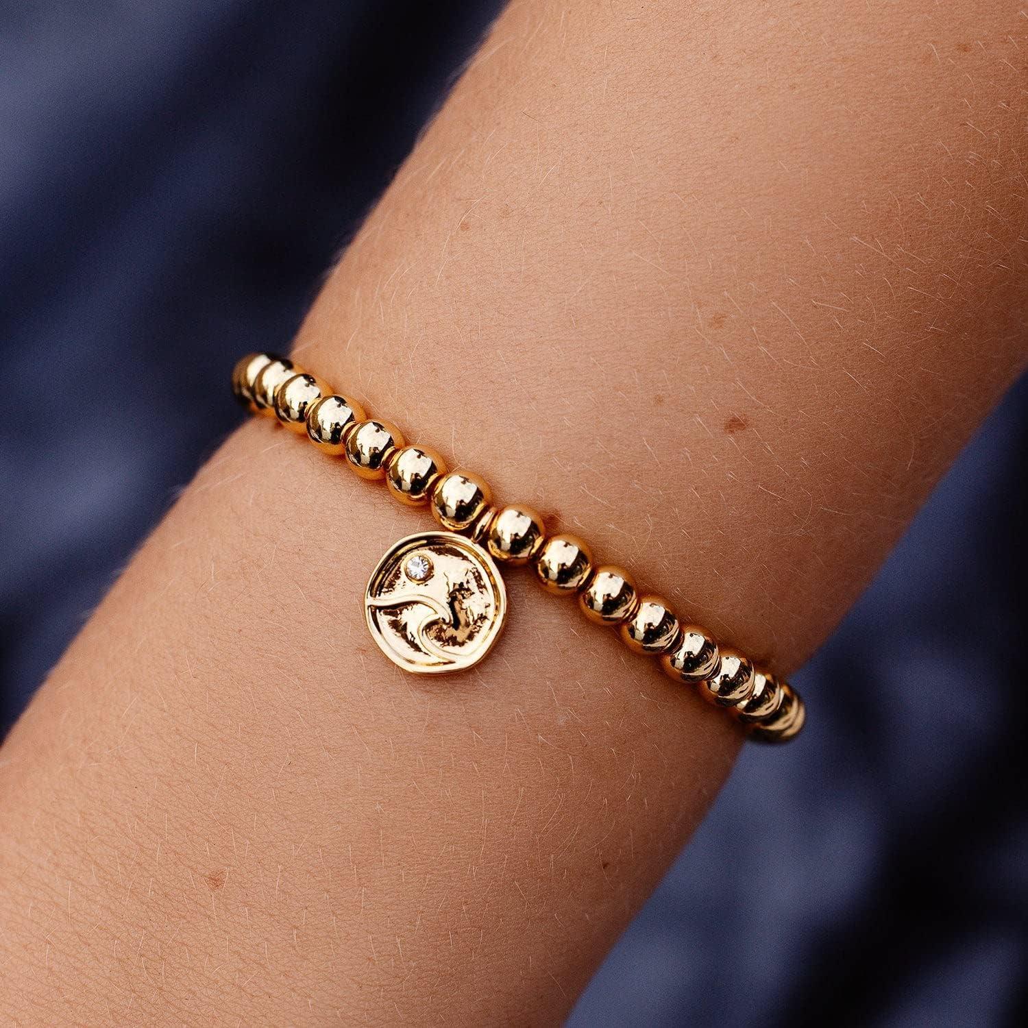 imagePura Vida Bracelet Gold Wave Metal Charm Bracelet Beaded Bracelet with Stretchable Cord String Bracelet for Women Stackable Bracelets Handmade Braceletss One Size