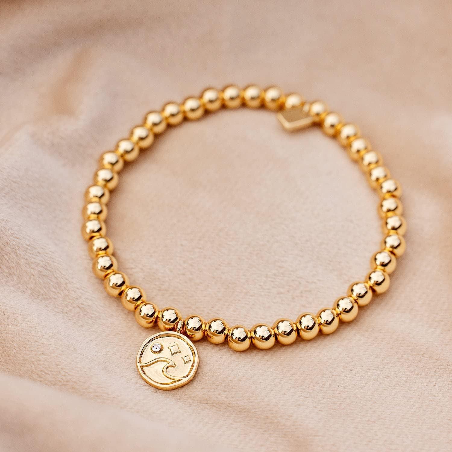 imagePura Vida Bracelet Gold Wave Metal Charm Bracelet Beaded Bracelet with Stretchable Cord String Bracelet for Women Stackable Bracelets Handmade Braceletss One Size