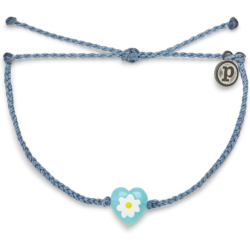 imagePura Vida Daisy Heart Bead Bracelet Adjustable Band 100 Waterproof Brand CharmBlue Steel