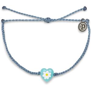 Pura Vida Daisy Heart Bead Bracelet – Adjustable Band, 100% Waterproof, Brand Charm(Blue Steel)